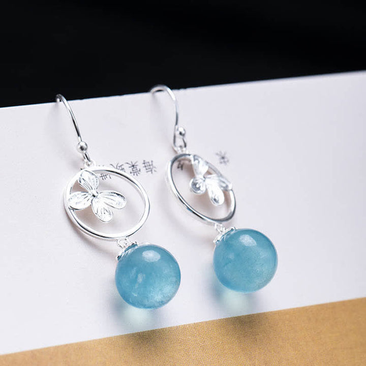 Buddha Stones 925 Sterling Silver Natural Aquamarine Leaf Flower Peace Earrings Necklace - image 14