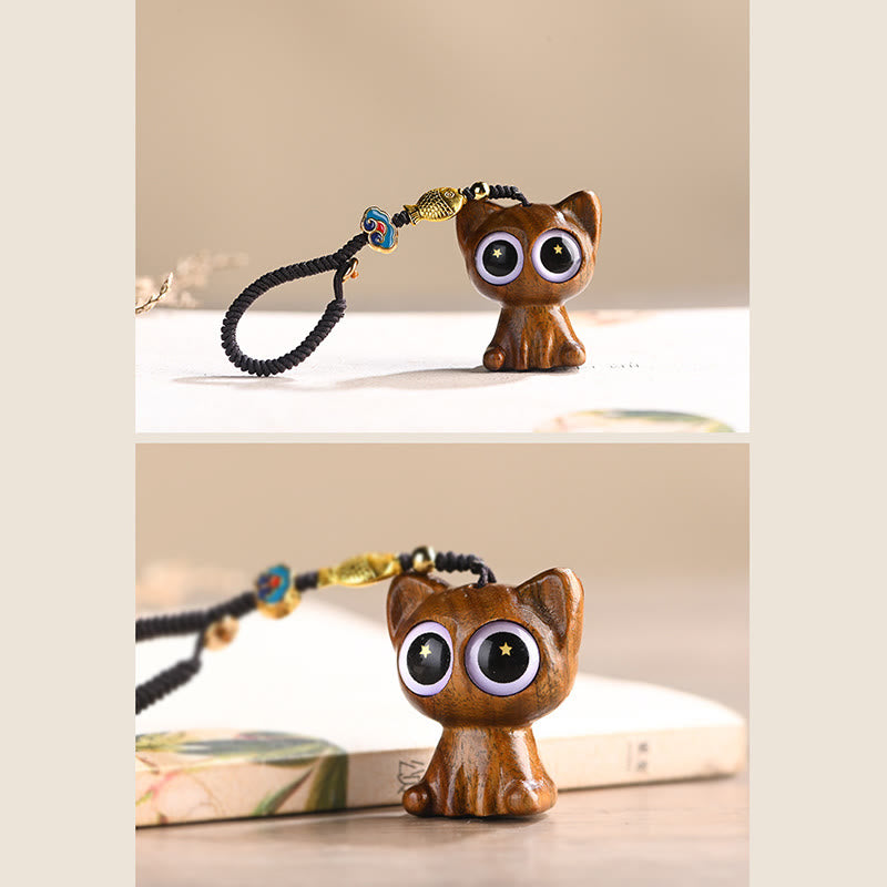 Buddha Stones Green Sandalwood Lucky Cat Koi Fish Cure Key Chain Phone Hanging Decoration - image 17