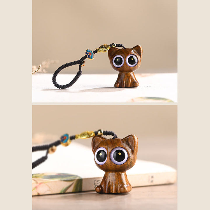Buddha Stones Green Sandalwood Lucky Cat Koi Fish Cure Key Chain Phone Hanging Decoration - image 17