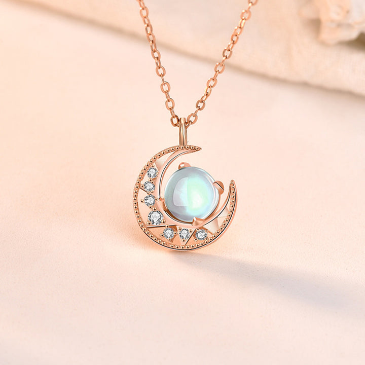 Buddha Stones 925 Sterling Silver Moonstone Moon Pattern Love Necklace Pendant - image 4