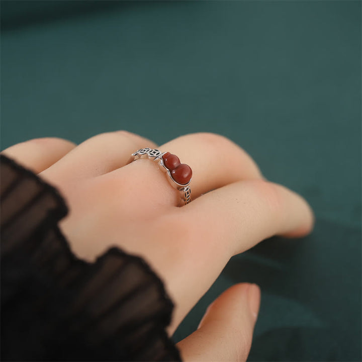 Buddha Stones 925 Sterling Silver Red Agate Gourd Copper Coin Self-acceptance Ring - image 3