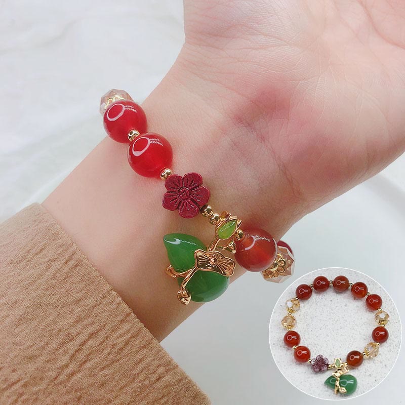 Buddha Stones Natural Red Agate Green Agate Gourd Cinnabar Flower Beads Confidence Bracelet