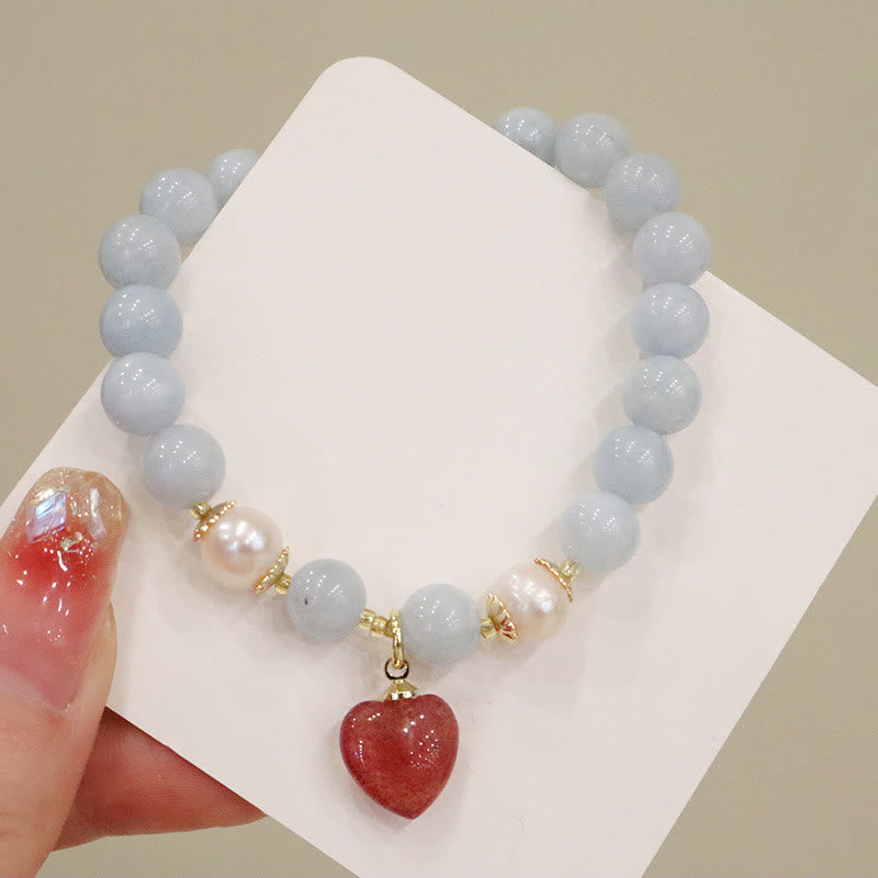 Buddha Stones Natural Aquamarine Chalcedony Serenity Rabbit Gourd Cat Charm Bracelet - image 10