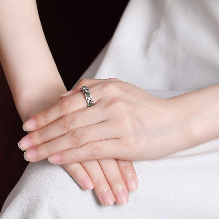 Buddha Stones 925 Sterling Silver Plated Gold Cyan Jade Braided Design Success Luck Adjustable Ring - image 9