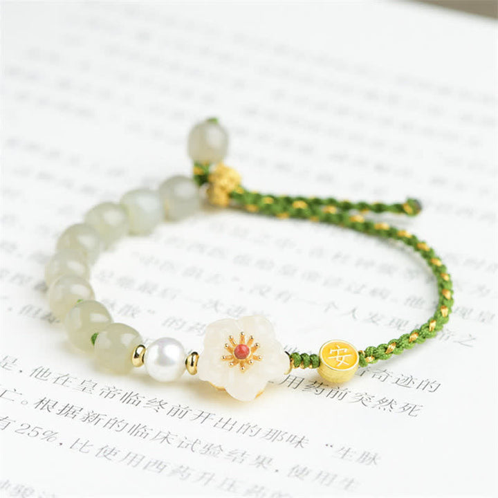 925 Sterling Silver Natural Hetian Jade Peach Blossom Luck Bracelet - image 5