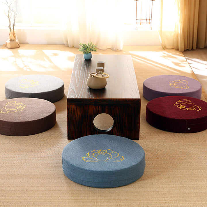 Buddha Stones Lotus Embroidery Cotton Linen Meditation Seat Cushion - image 3