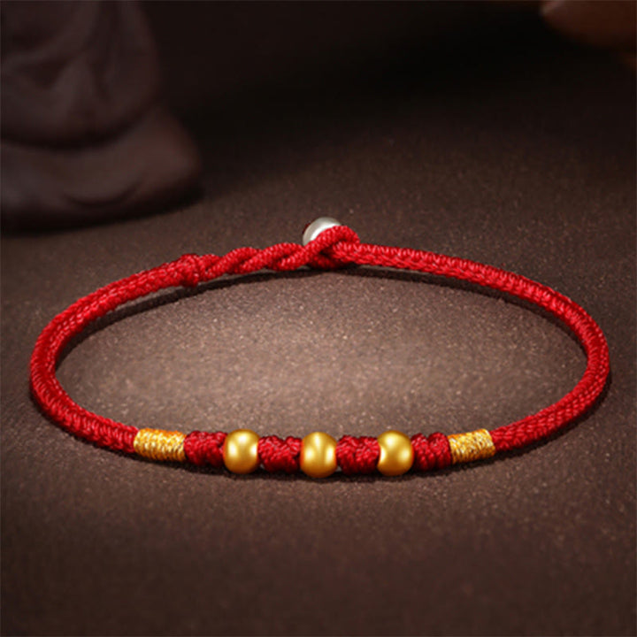 Buddha Stones 999 Gold Beads Luck King Kong Knot Handmade Braided Protection Bracelet