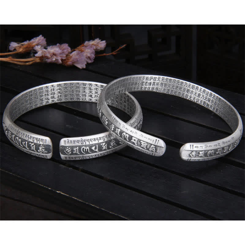 999 Sterling Silver Om Mani Padme Hum Heart Sutra Lotus Peace Bracelet Bangle - image 6