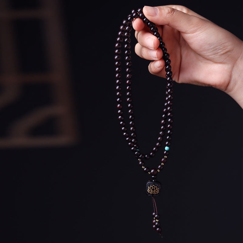 Buddha Stones 108 Mala Beads Tibetan Small Leaf Red Sandalwood Lotus Balance Bracelet - image 1