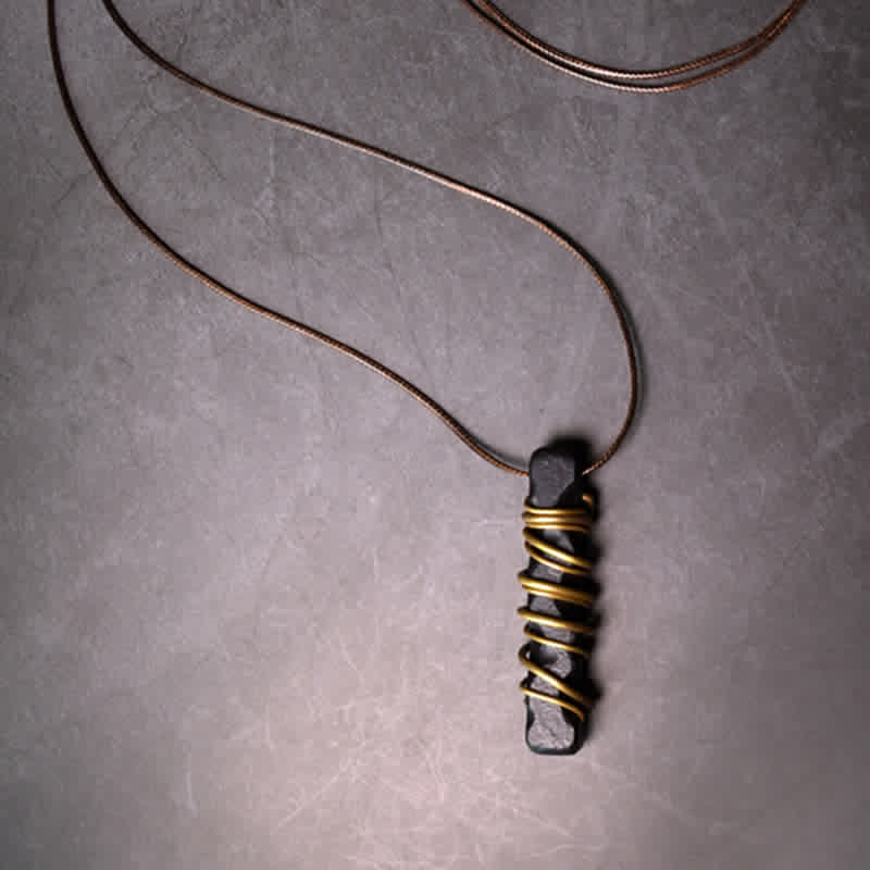 Buddha Stones Tibet Ebony Wood Brass Balance Peace Necklace Pendant - image 2