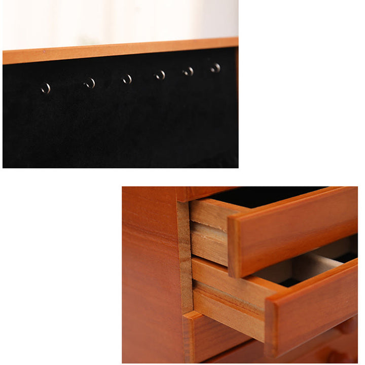 Buddha Stones Large Capacity Vintage Flowers Carved Wooden Jewelry Box Six-Layer Jewelry Storage Box - image 12