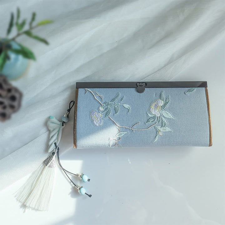 Buddha Stones Flower Plum Peach Blossom Bamboo Double-sided Embroidery Large Capacity Cash Holder Wallet Shopping Purse - image 12