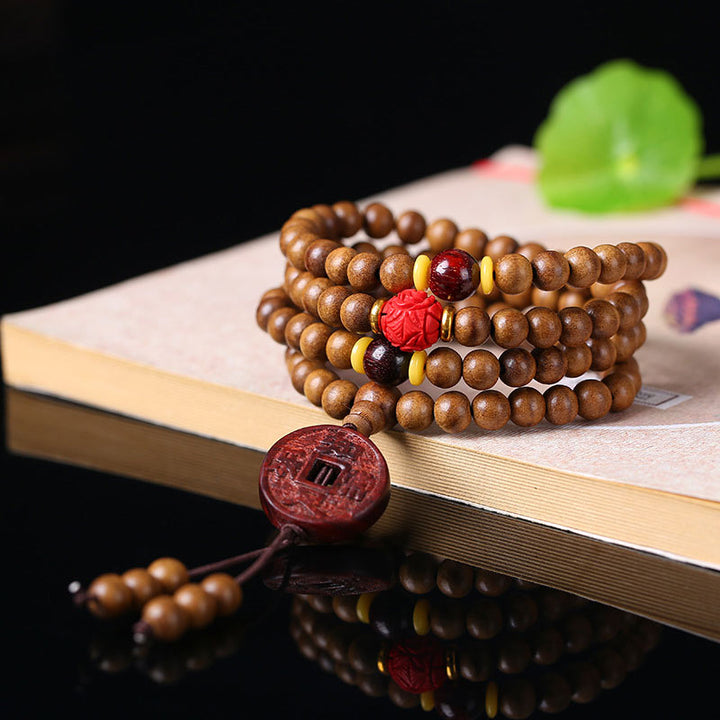 Buddha Stones 108 Mala Beads Peach Wood Bodhi Seed Lotus Prayer Meditation Bracelet