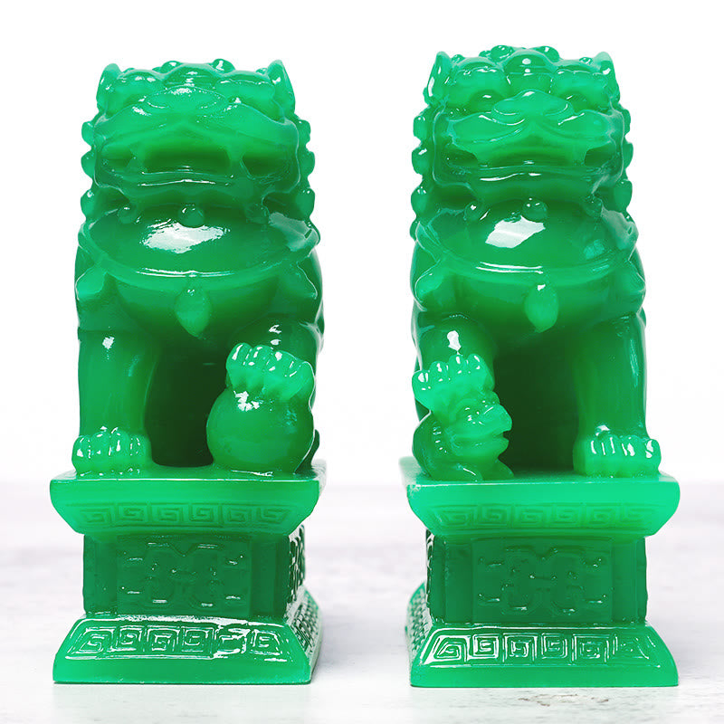 Wealth Prosperity Pair of Fu Foo Dogs Guardian Lion Statues Home Decoration - image 3