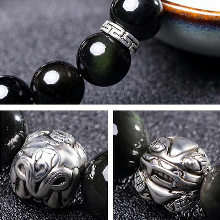 FengShui Natural Rainbow Obsidian PiXiu Blessing Bracelet