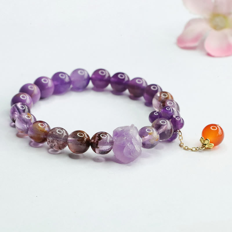 Buddha Stones Natural Amethyst Purple Phantom Gemstone Spiritual Awareness Bracelet