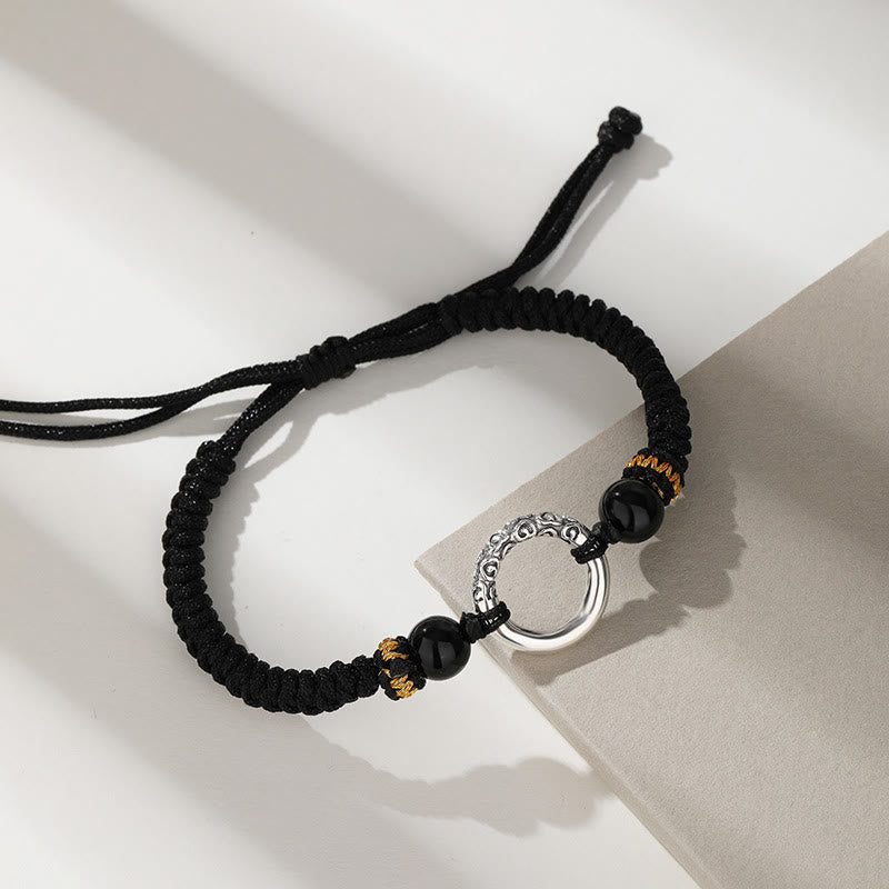 Buddha Stones 925 Sterling Silver Peace Buckle Auspicious Clouds Fortune Braided Bracelet - 925 Sterling Silver(Wrist Circumference 14-19cm) - image 0