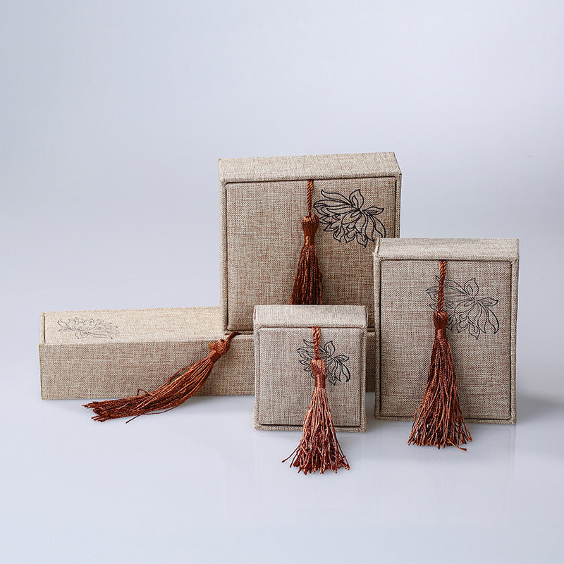 Buddha Stones Lotus Pattern Jewelry Storage Box Gift Box Tassels - image 0