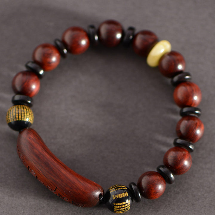 Buddha Stones Small Leaf Red Sandalwood Om Mani Padme Hum Engraved Protection Bracelet