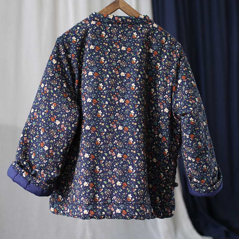 Buddha Stones Flowers Cotton Linen Jacket Shirt Chinese Northeast Style Winter Clothing