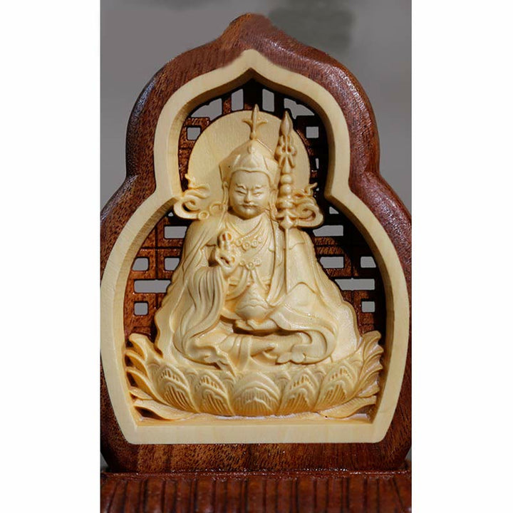 Guru Rinpoche Buddha Padmasambhavan Serenity Wood Engraved Statue Figurine Decoration - image 8