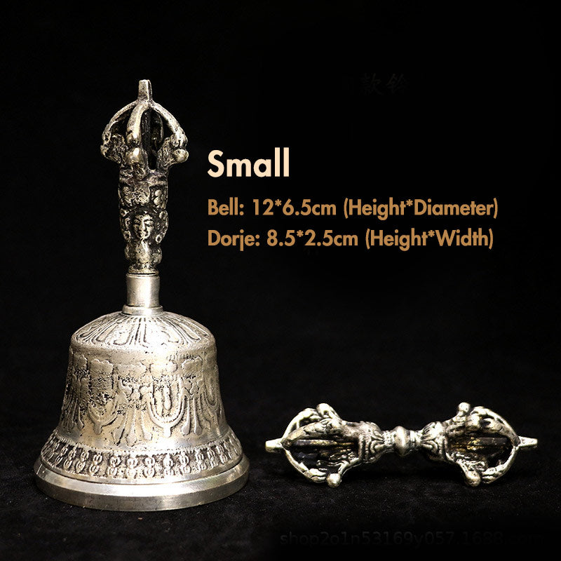 Buddha Stones Tibetan Meditation Bell and Vajra Dorje Copper Decoration Set - Silver - Small - image 2