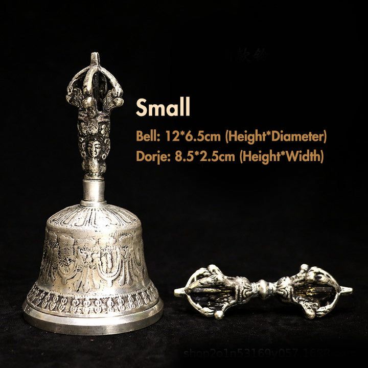 Buddha Stones Tibetan Meditation Bell and Vajra Dorje Copper Decoration Set - Silver - Small - image 2