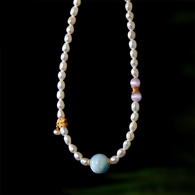 Buddha Stones 925 Sterling Silver Natural Pearl Larimar Sincerity Necklace Pendant - image 3