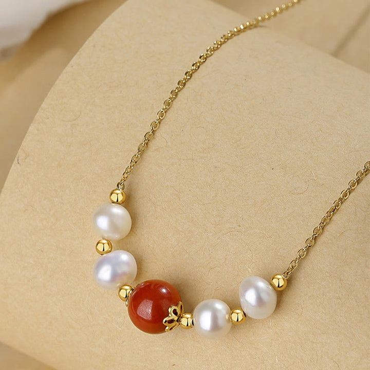 Buddha Stones 925 Sterling Silver Pearl Cinnabar Sincerity Healing Bead Chain Necklace Pendant - image 6