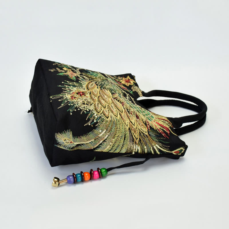 Buddha Stones Peacock Double-sided Embroidery Tote Bag Shoulder Bag Crossbody Bag - image 13