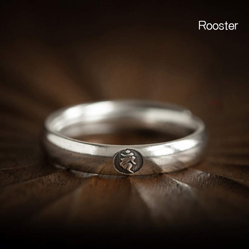 Buddha Stones 925 Sterling Silver Chinese Zodiac Natal Buddha Blessing Couple Ring - Rooster - Women - image 22