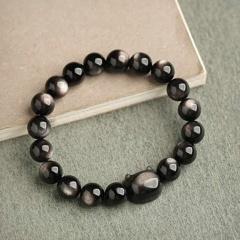 Buddha Stones Gold Sheen Obsidian Silver Sheen Obsidian Lovely Paw Lucky Cat Protection Bracelet - image 26