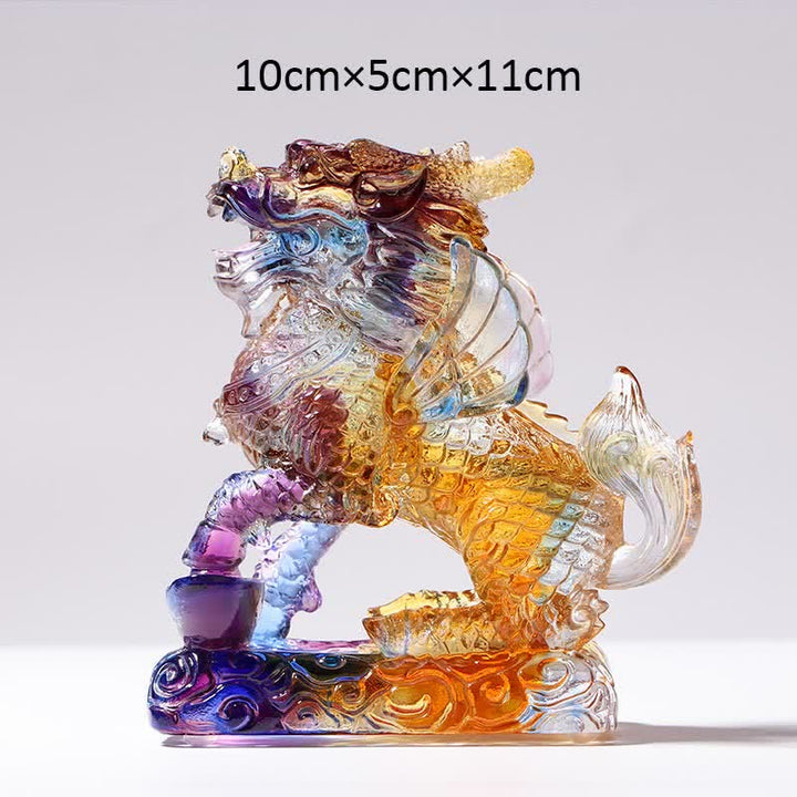 Feng Shui Kirin Handmade Liuli Crystal Art Piece Fortune Home Office Decoration - Colorful - Kirin&Ingot - image 5
