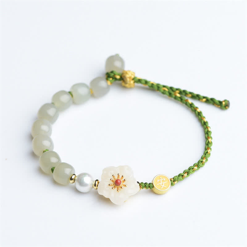 925 Sterling Silver Natural Hetian Jade Peach Blossom Luck Bracelet - image 8