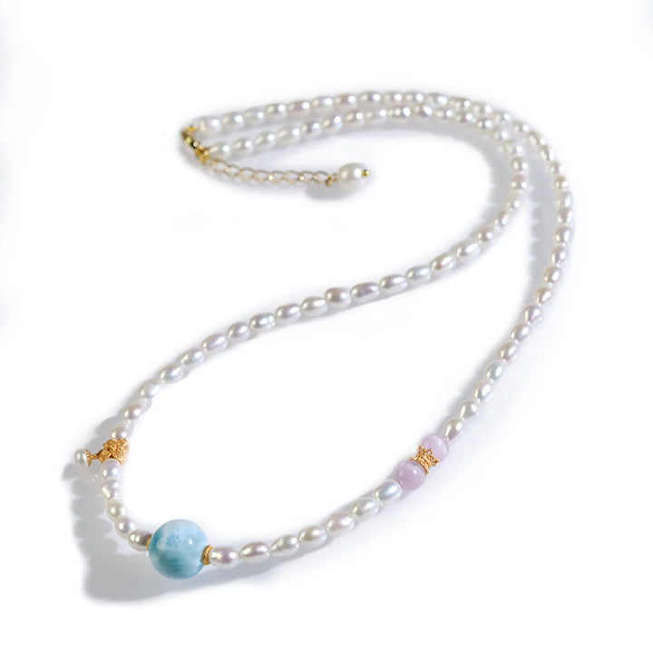 Buddha Stones 925 Sterling Silver Natural Pearl Larimar Sincerity Necklace Pendant - image 9