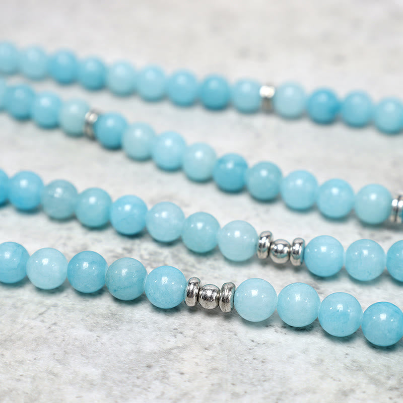 Buddha Stones Natural Amazonite Stone Healing Lotus Mala Bracelet - image 4