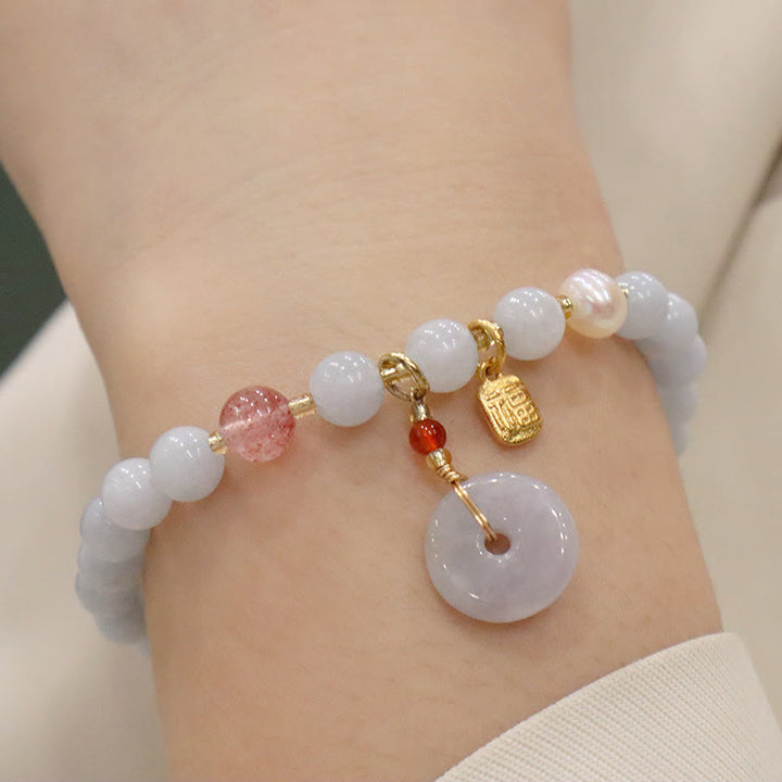 Buddha Stones Natural Aquamarine Chalcedony Serenity Rabbit Gourd Cat Charm Bracelet - Aquamarine Peace Buckle Fu Character - image 12