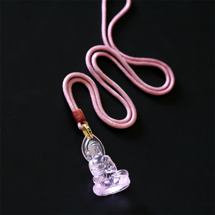 Buddha Stones Blue Tathagata Buddha Medicine Buddha Liuli Crystal Serenity Amulet Necklace Pendant