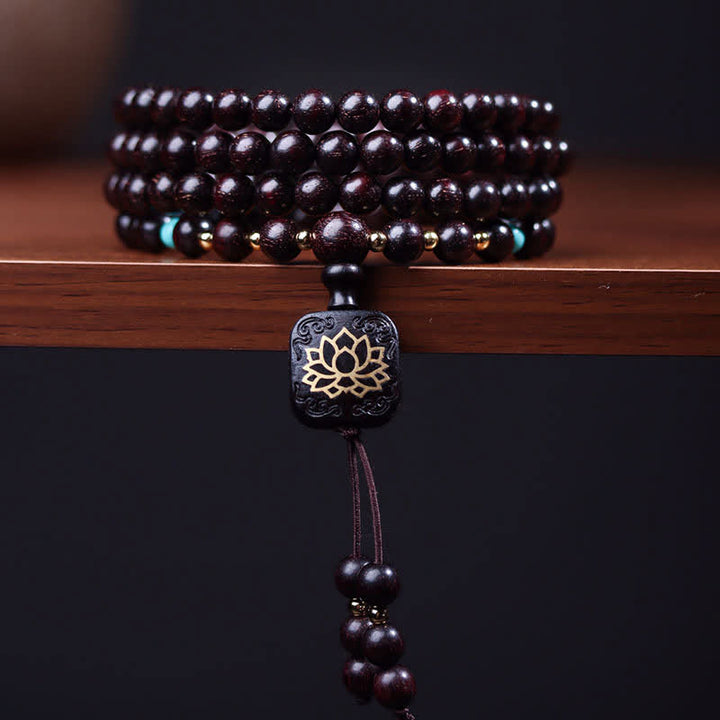Buddha Stones 108 Mala Beads Tibetan Small Leaf Red Sandalwood Lotus Balance Bracelet - Small Leaf Red Sandalwood - image 0