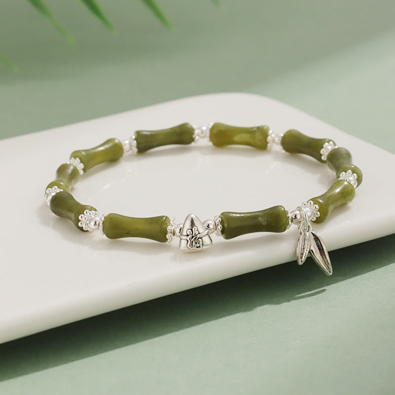 Buddha Stones Peridot White Jade Strawberry Quartz Green Aventurine Bamboo Fu Character Luck Bracelet