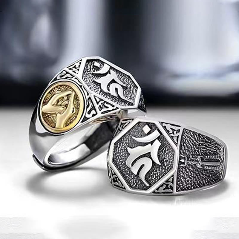 Buddha Stones 925 Sterling Silver Sanskrit Design Carved Protection Adjustable Ring - image 13