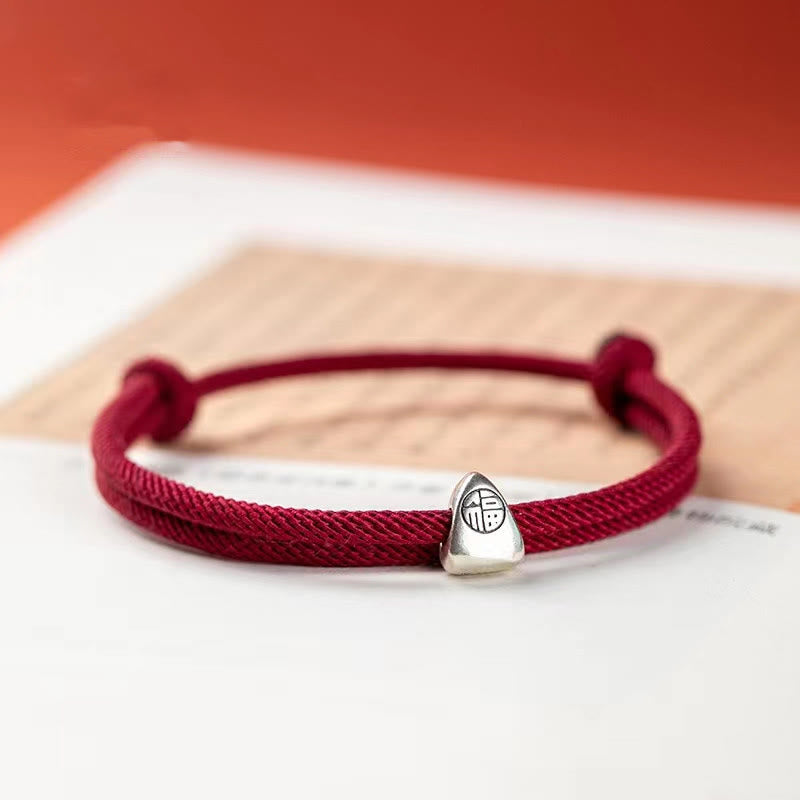 Buddha Stones 925 Sterling Silver Fu Character Blessing Handmade Braided Bracelet - image 3