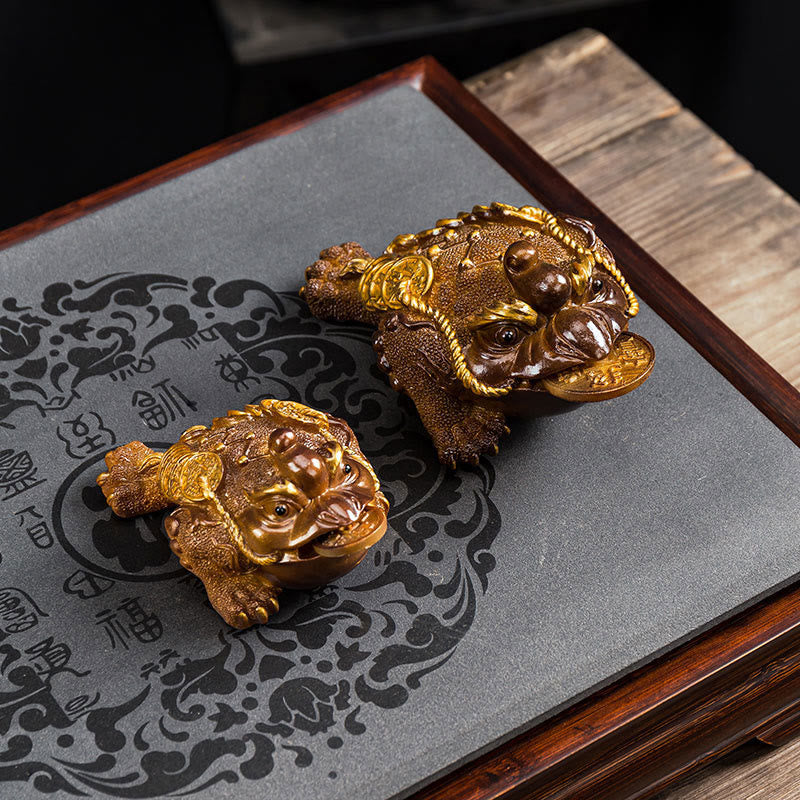 Buddha Stones Color Changing FengShui Wealth Lucky Frog Copper Coin Tea Pet Resin Figurine Decoration - image 1