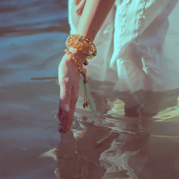 108 Mala Beads 925 Sterling Silver Citrine Sandalwood Turquoise Protection Prosperity Bracelet - image 4