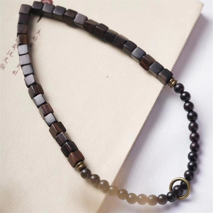 Buddha Stones Tibet Ebony Wood Square Beads Peace Double Wrap Bracelet