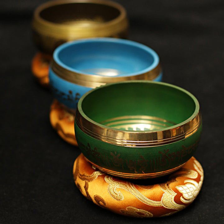 Buddha Stones Tibetan Meditation Sound Bowl Handcrafted for Healing and Mindfulness Support Protection Singing Bowl Set - image 1