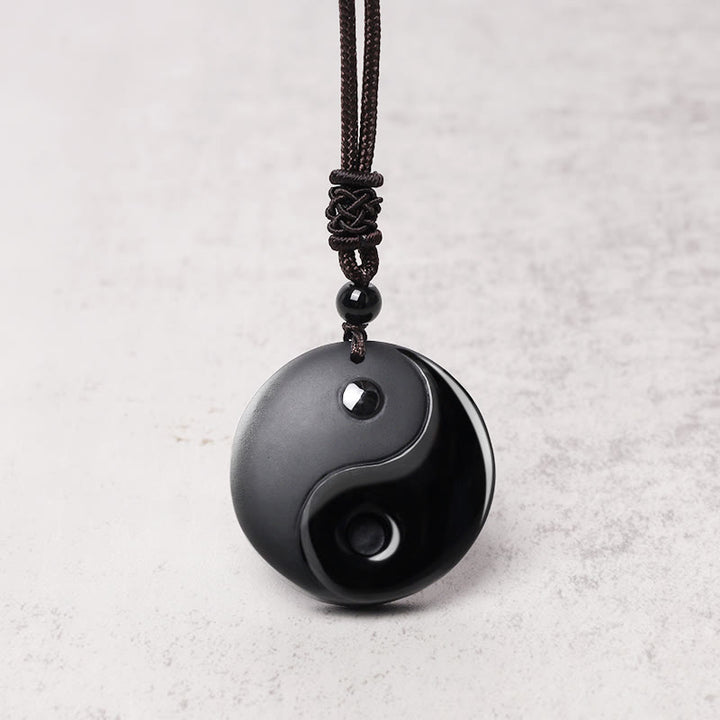 Buddha Stones Black Obsidian Taoism Five Sacred Mountains Nine-Character Mantra Carved Purification Yin Yang Necklace Pendant - image 7