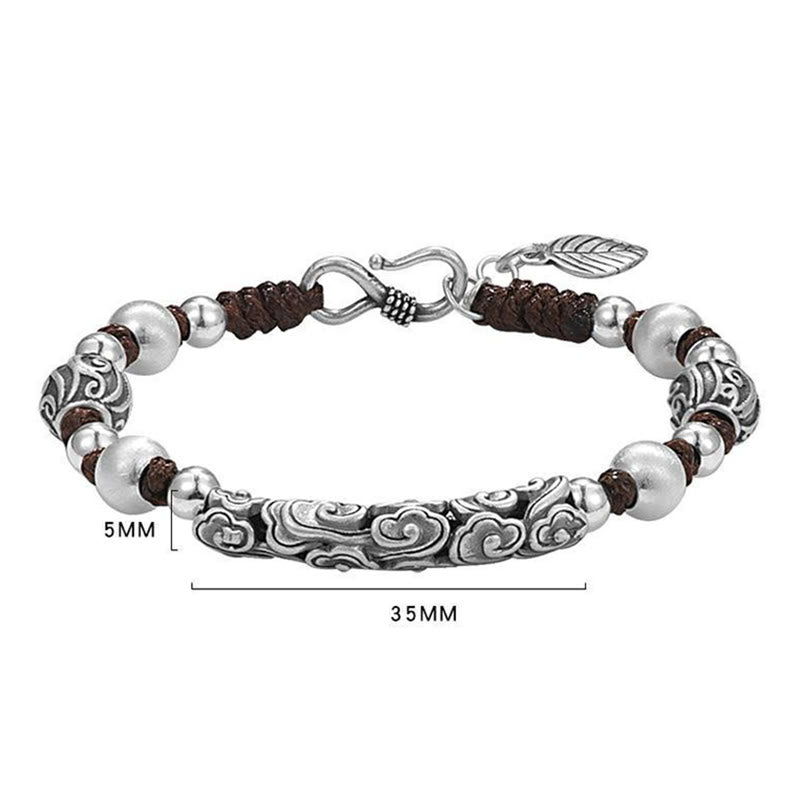 Buddha Stones Tibet Handmade Copper 999 Sterling Silver Auspicious Cloud Wealth String Bracelet