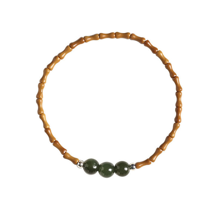 Buddha Stones Natural Olive Pit Bamboo Pattern Hetian Jade Beads Luck Bracelet