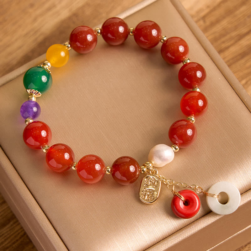 Buddha Stones Jade Red Agate Peace Buckle Charm Confidence Bracelet